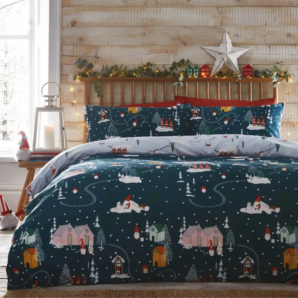 Portfolio Home Christmas Gonks Village Duvet Cover Set Bed Linen Bedding 2
