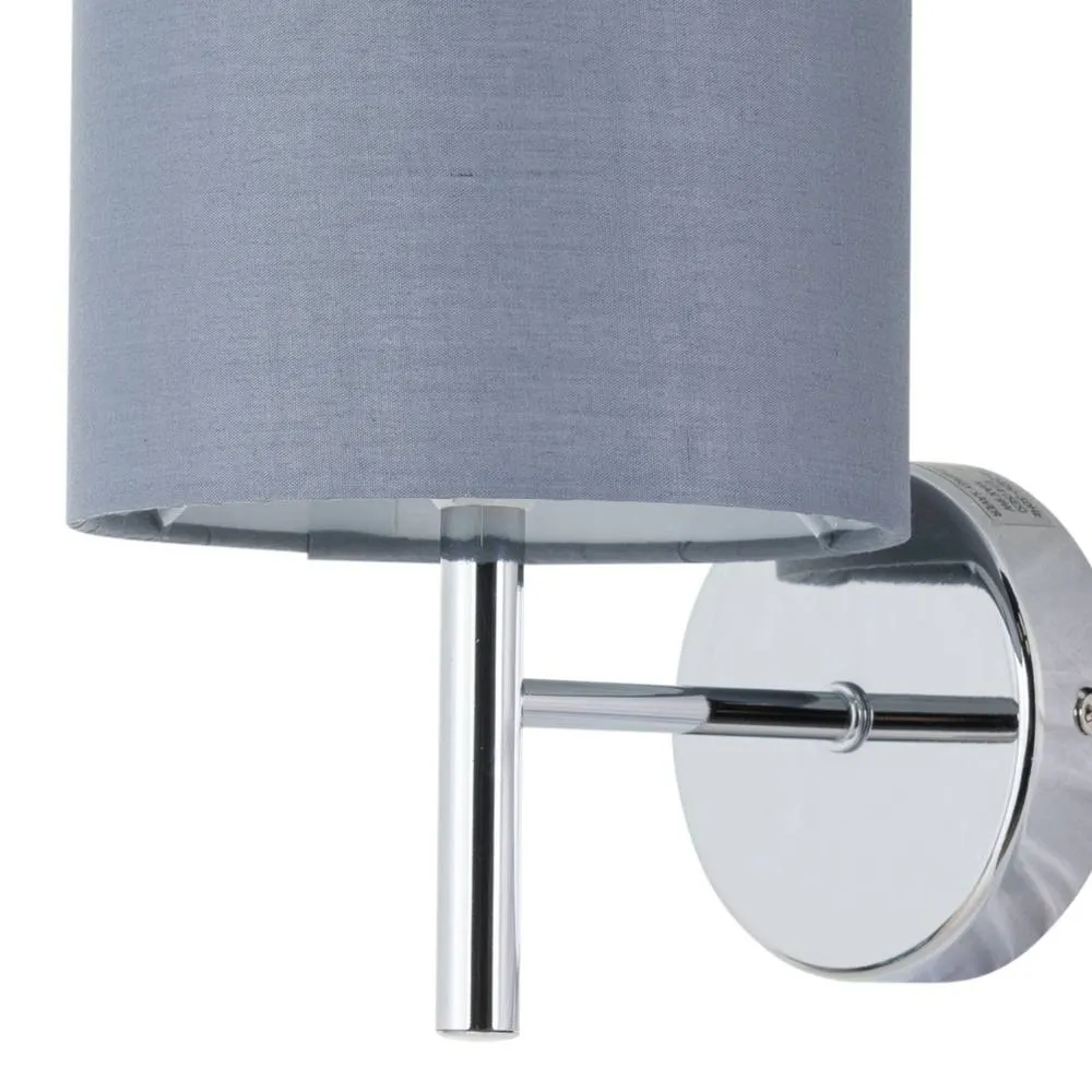 First Choice Lighting Set of 2 Brea - Chrome Wall Lights with Grey Cotton Shades in Silver 3