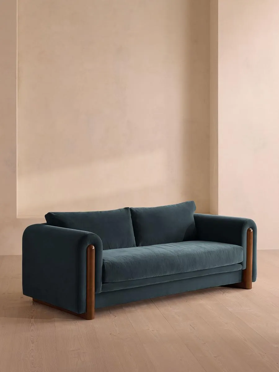 Farrell Three Seater Sofa, Velvet, Grey Blue