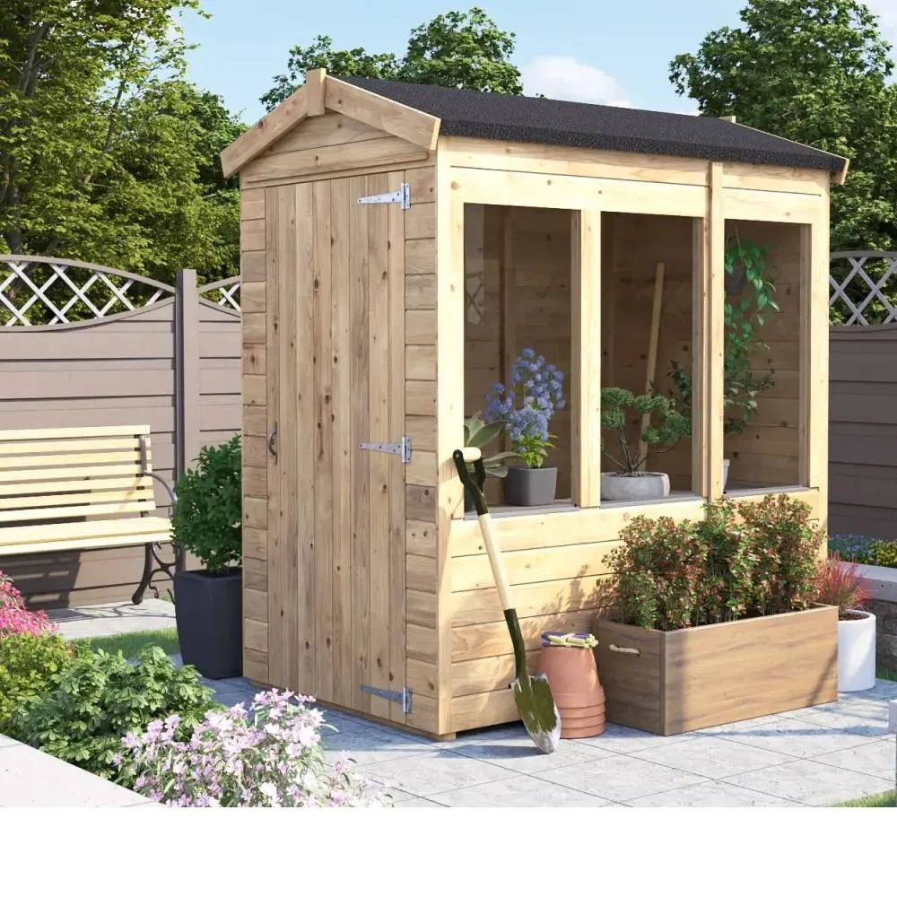 Dunster House Wooden Potting Shed Apex Roof W4' x D6' (W1.2m x D1.8m) Overlord Modular in Brown 2