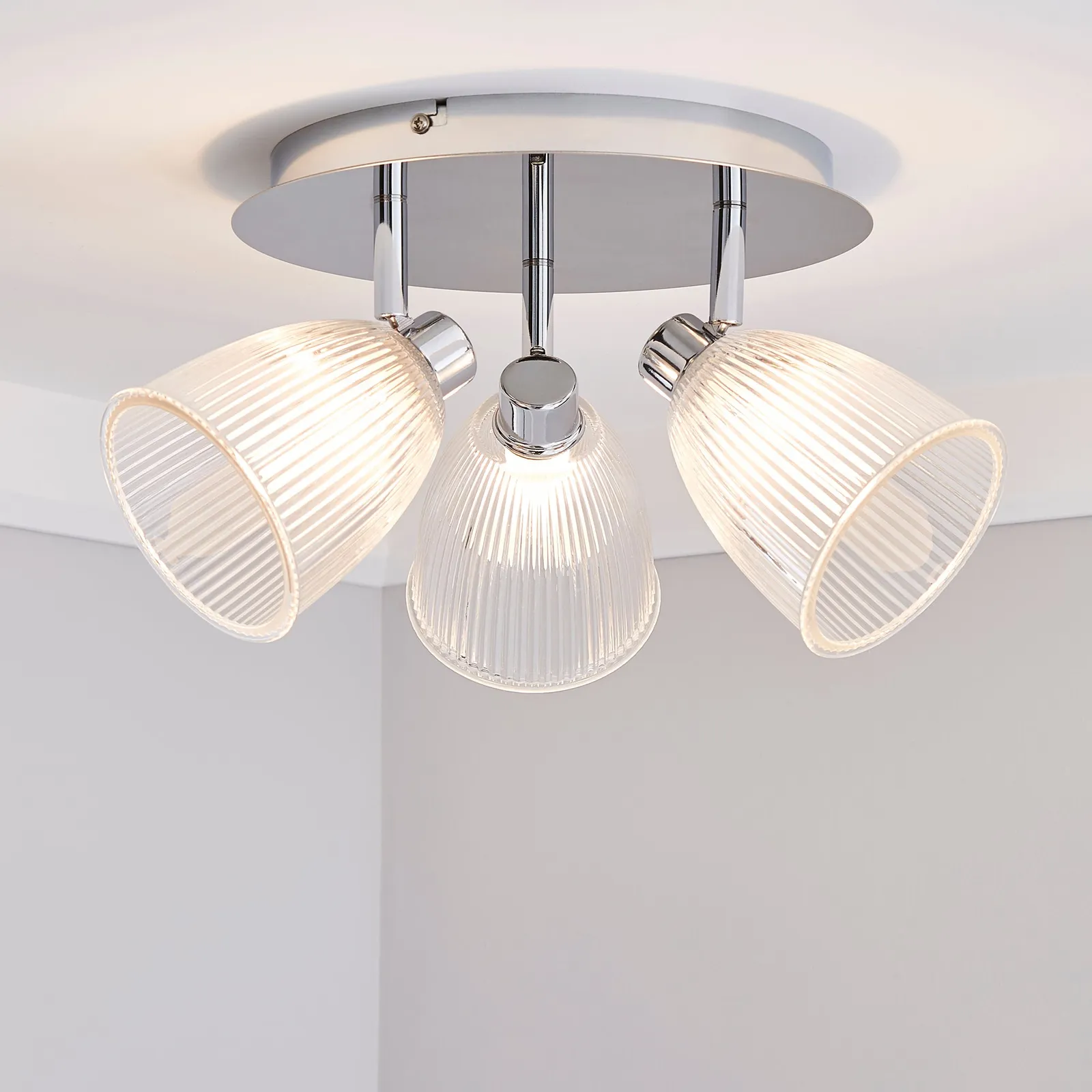 Bremont 3 Light Ribbed Glass Bathroom Semi Flush Spotlight