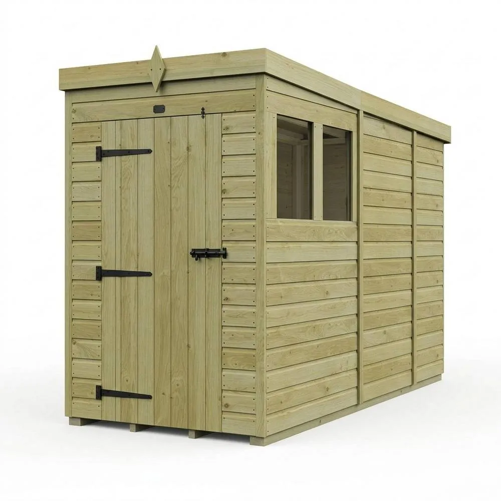 Buttercup Farm 4ft x 9ft Pent Garden Shed Single Door With Windows - Timber in Brown