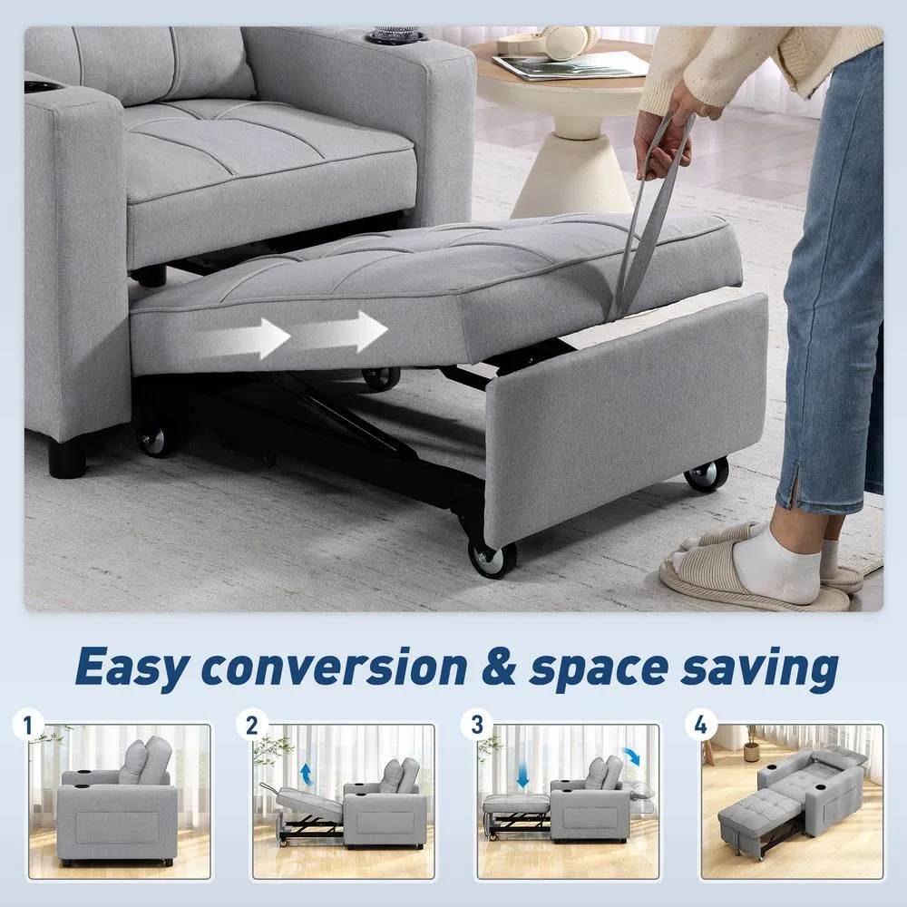 HOMCOM 3-in-1 Sofa Bed, Convertible Sleeper Chair with Adjustable Backrest in Light Grey 4