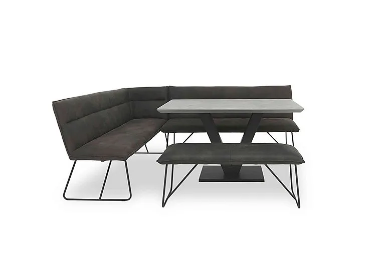 Ruben Dining Table with a Faux Suede Left Hand Facing Corner Bench and a Standard Bench