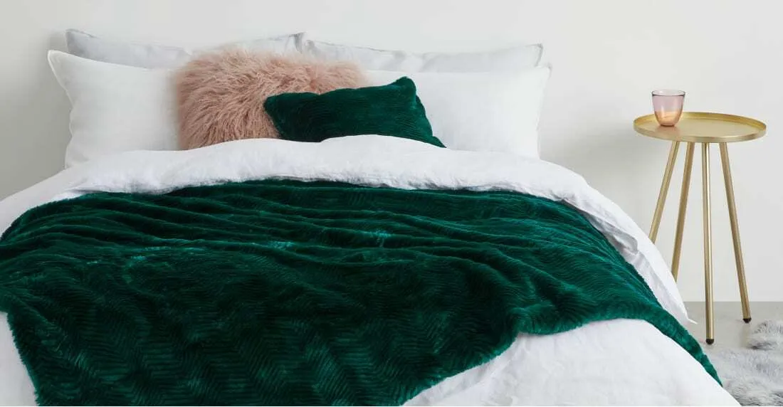 Chevron Luxury Faux Fur Throw, 130 x 170cm, Peacock Green
