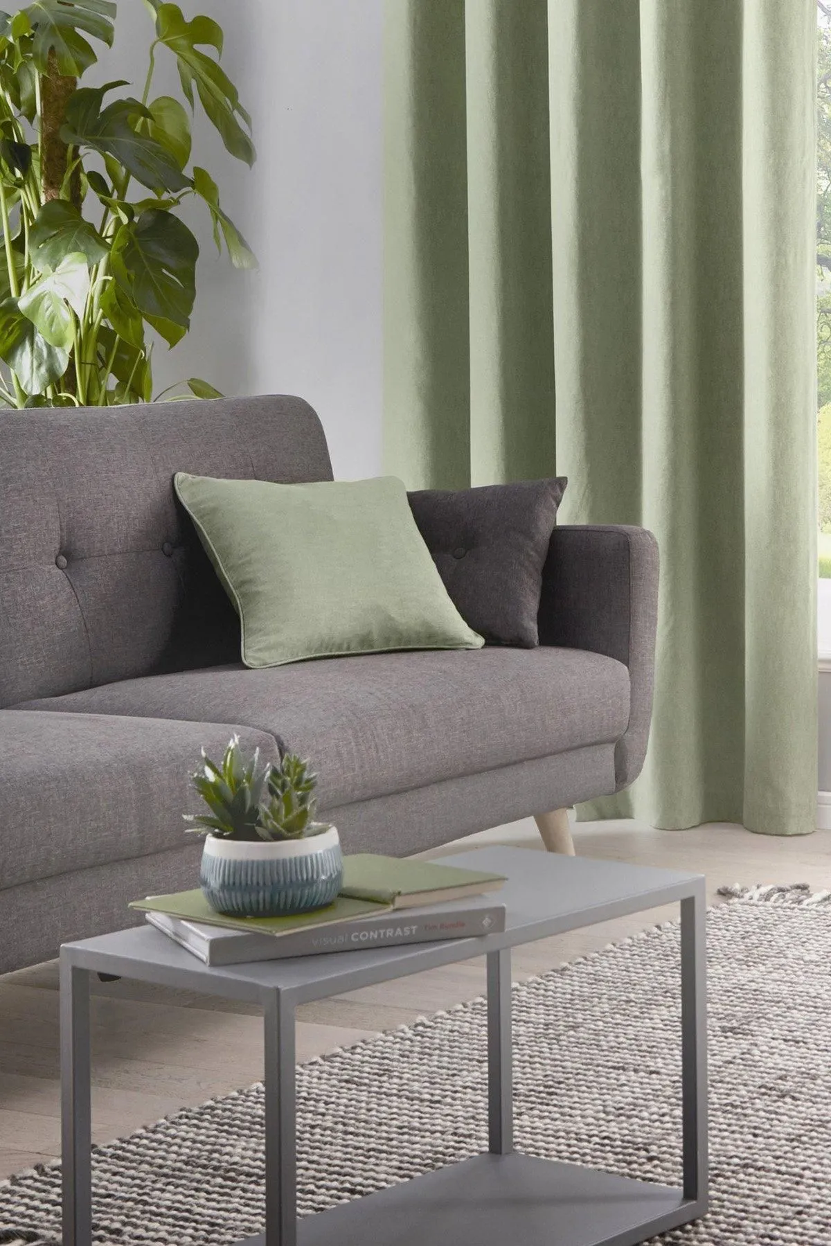 Fusion 'Sorbonne' Luxury Plain Dyed Filled Cushion 100% Cotton in Green 3
