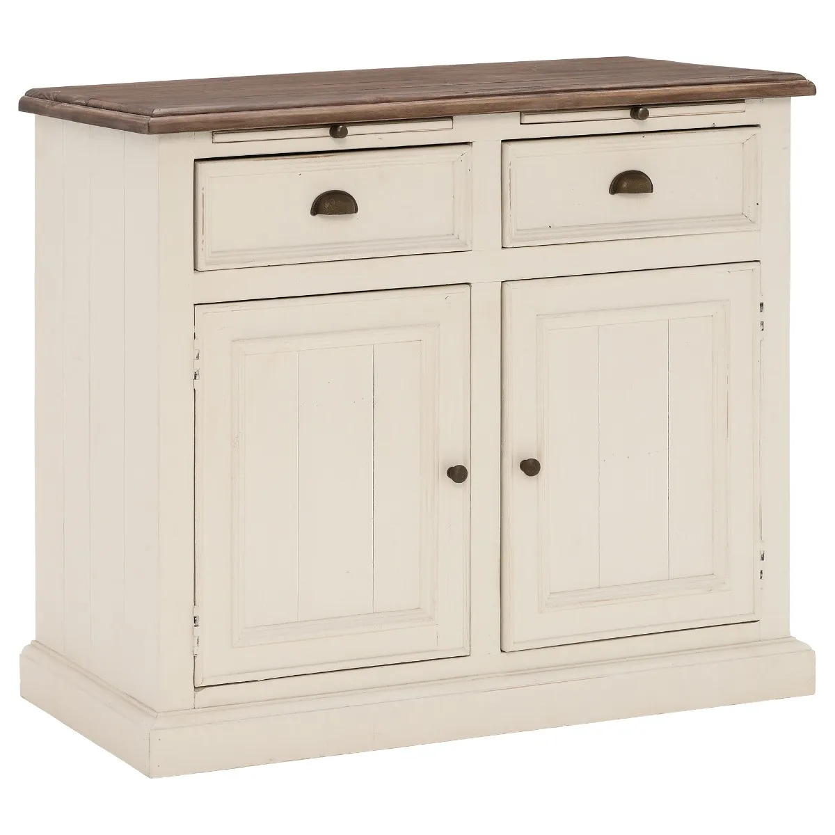 Carisbrooke Reclaimed Wood Narrow 2 Door and 2 Drawer Sideboard, Stucco White