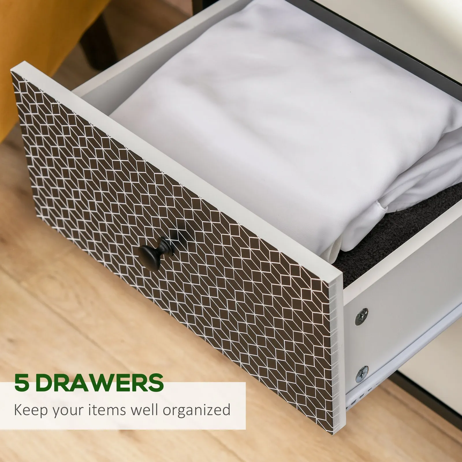 HOMCOM Chest of Drawers 5 Drawer Dresser Wooden Storage Cabinet Bedroom in Black 4