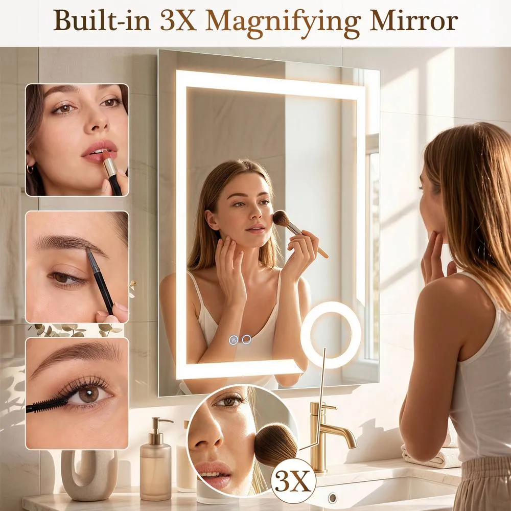 Costway 3X Magnifying Mirror Vertical Dimmable LED Lighted Bathroom Mirror in Silver 5