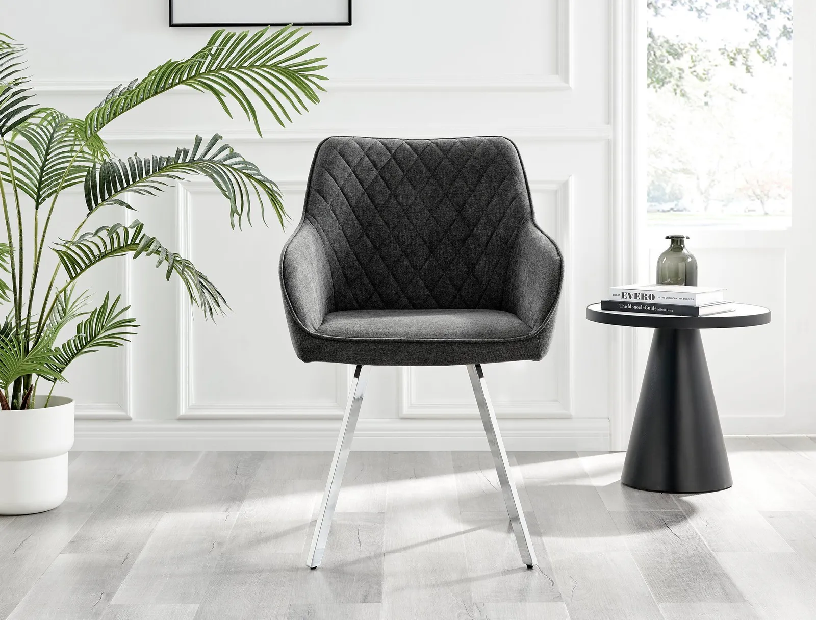 FurnitureboxUK Set of 2 Falun Deep Padded Dining Chairs Upholstered in Soft & Durable Fabric With Silver Chrome Legs in Dark Grey 2
