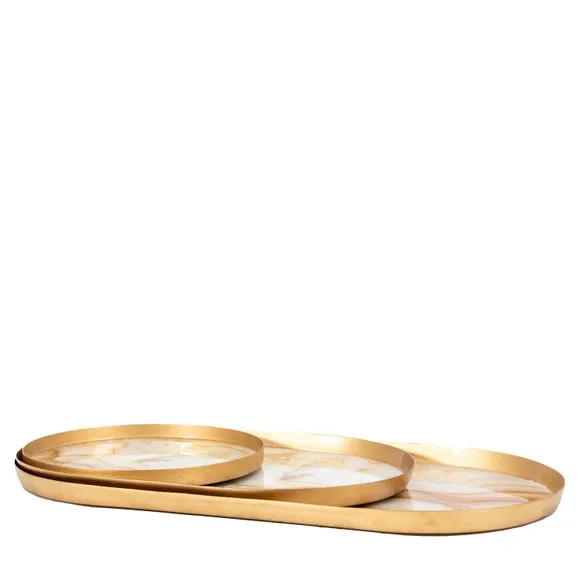 Cedar & Sage Set of 3 Sahara Round Marbled Trays 2