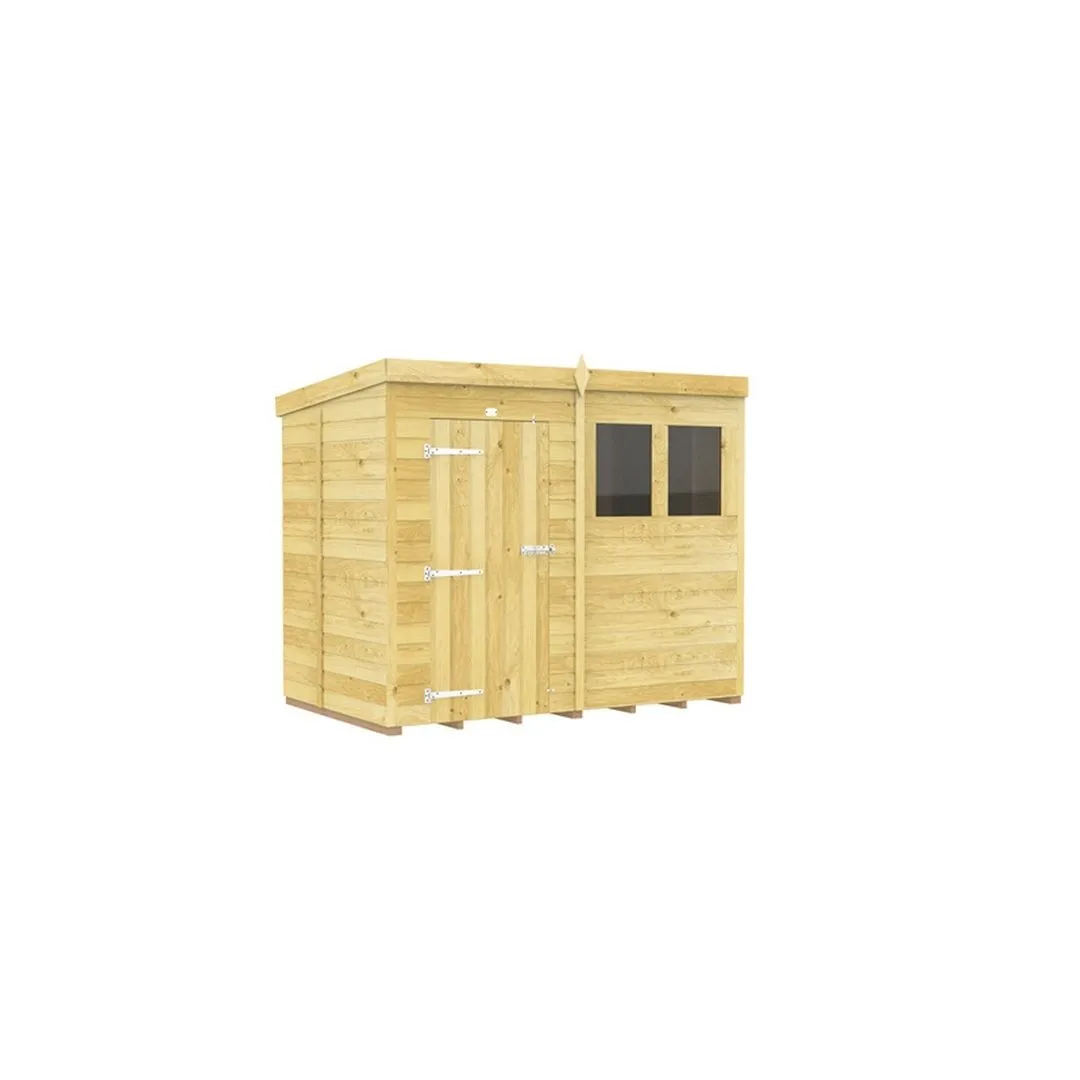 Buttercup Farm 8 x 5 Feet Pent Shed - Single Door W/ Windows - L147 x W243 x H201 cm in Brown