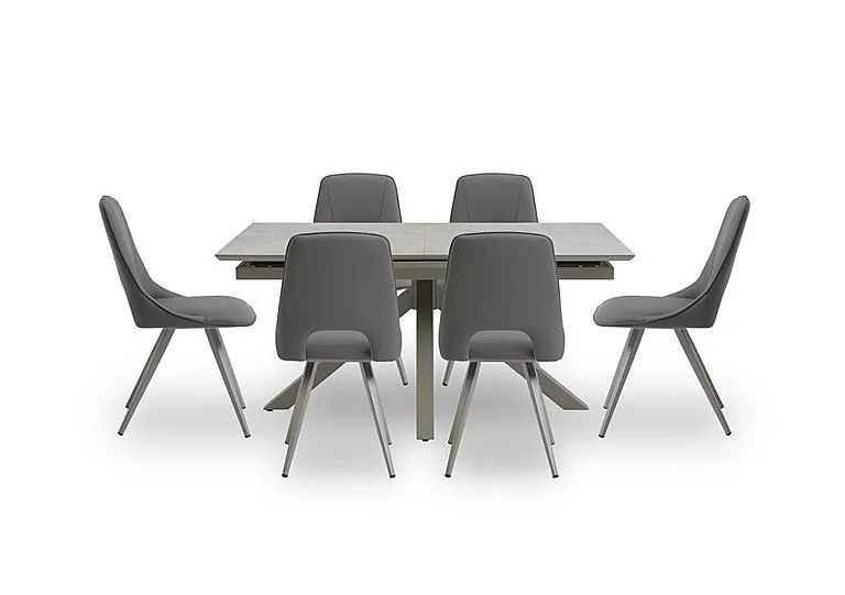 Matera Pop Up Extending Dining Table with Star Base and 6 Faux Leather Chairs with Taupe Legs - Anthracite
