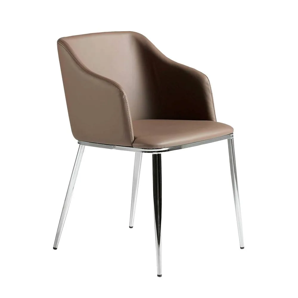 Angel Cerda Brown Leatherette Dining Chair with Armrests and