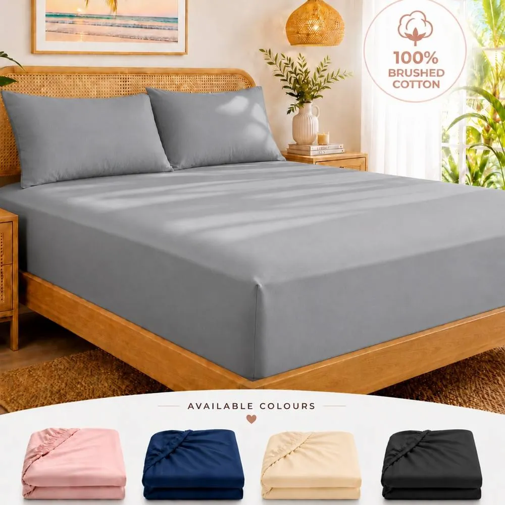 Smart Living 3 Pack 100% Brushed Cotton Fitted Sheets 25cm Deep in Grey 1