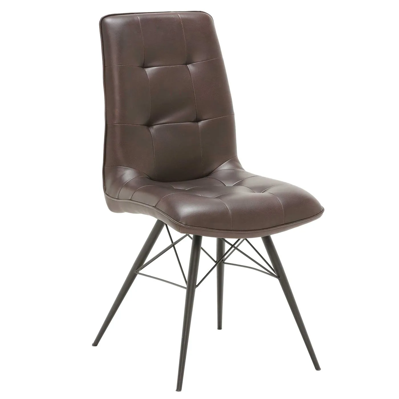 Hix Upholstered Dining Chair - Brown - Leather - Quilted - W45 x D62.5 x H94cm - Barker & Stonehouse