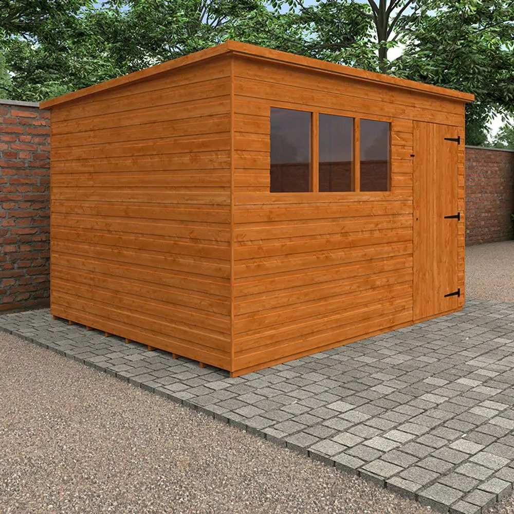 Buttercup Farm 10 x 8 Feet Super Pent 12mm Shed - Solid Wood/Softwood/Pine in Burnt Orange 2