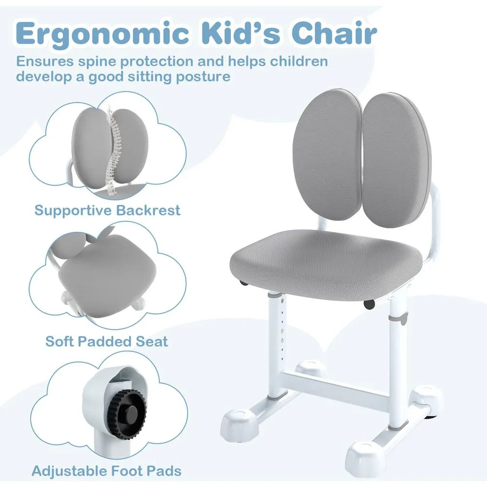 Costway Kid's Study Desk & Chair Set Adjustable Desk-Grey in Grey 6