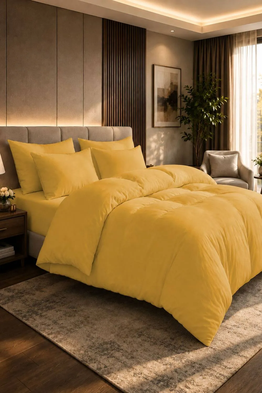 Grace 100% Egyptian Cotton Duvet Cover Set 400 TC with Zipper Closure in Yellow
