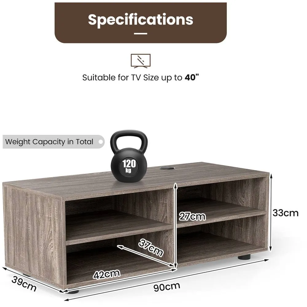 Costway Home TV Stand 5 Positions Adjustable Shelves 4 Cubbies in Grey 4