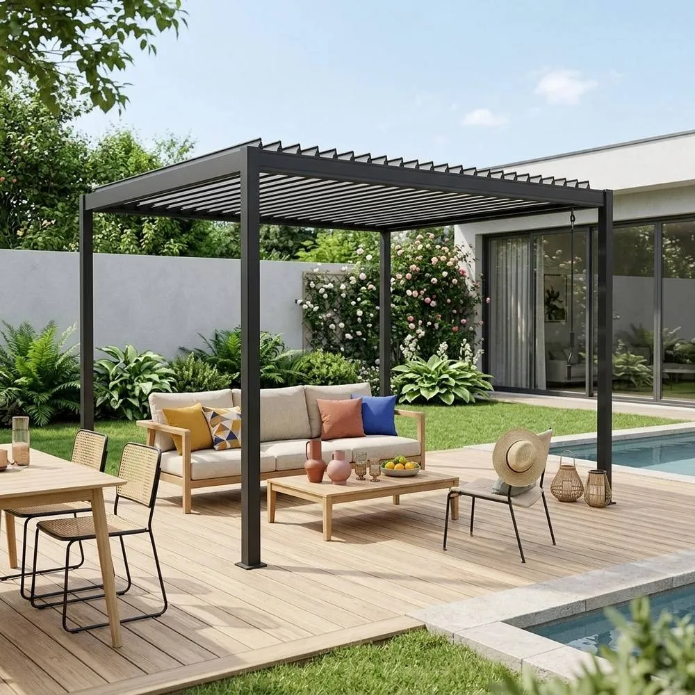 sweeek Louvered pergola aluminum & steel 3x3m in Dark Grey