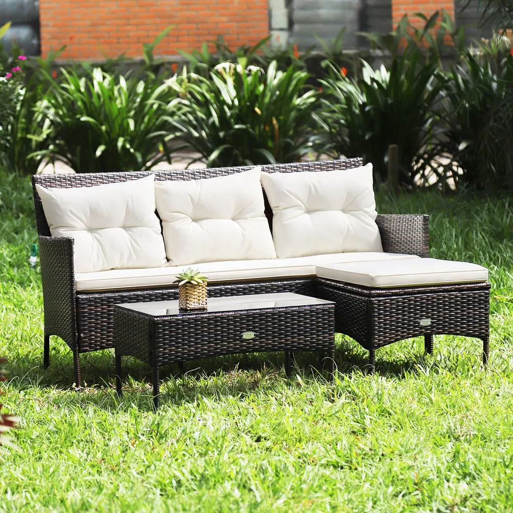 Costway 3PCS Patio Conversation Set Rattan Wicker Furniture Set w/ Cushions in White