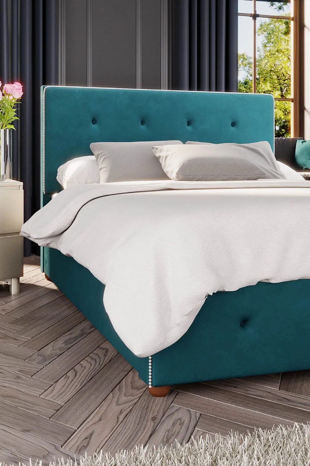Laurence Llewelyn-Bowen Hesper Ottoman Storage Bed in Plush Velvet Fabric, Custom Made in Emerald 3