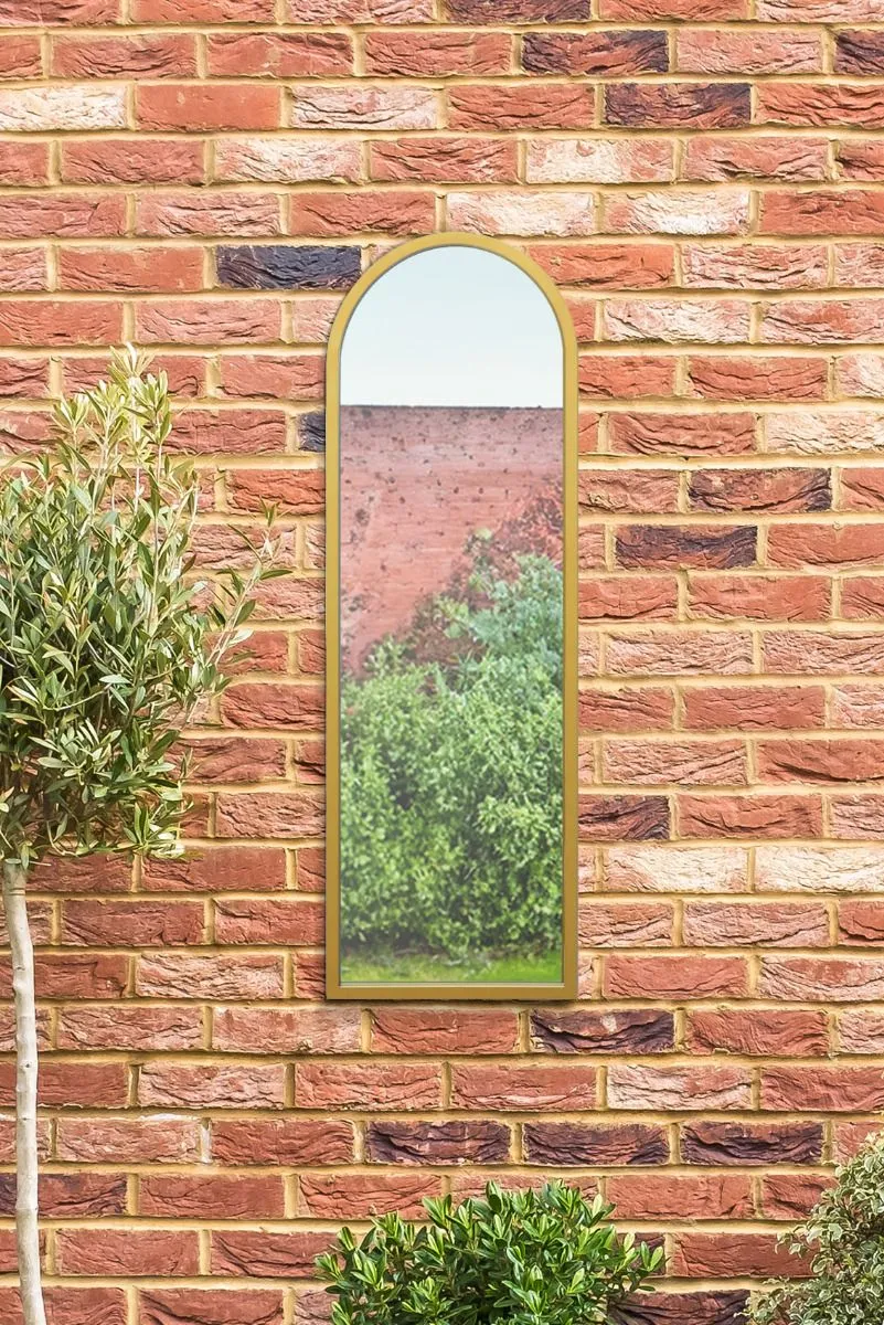 MirrorOutlet Gold Metal Framed Arched Garden Wall Mirror 47" X 16" (120CM X 40CM) 2