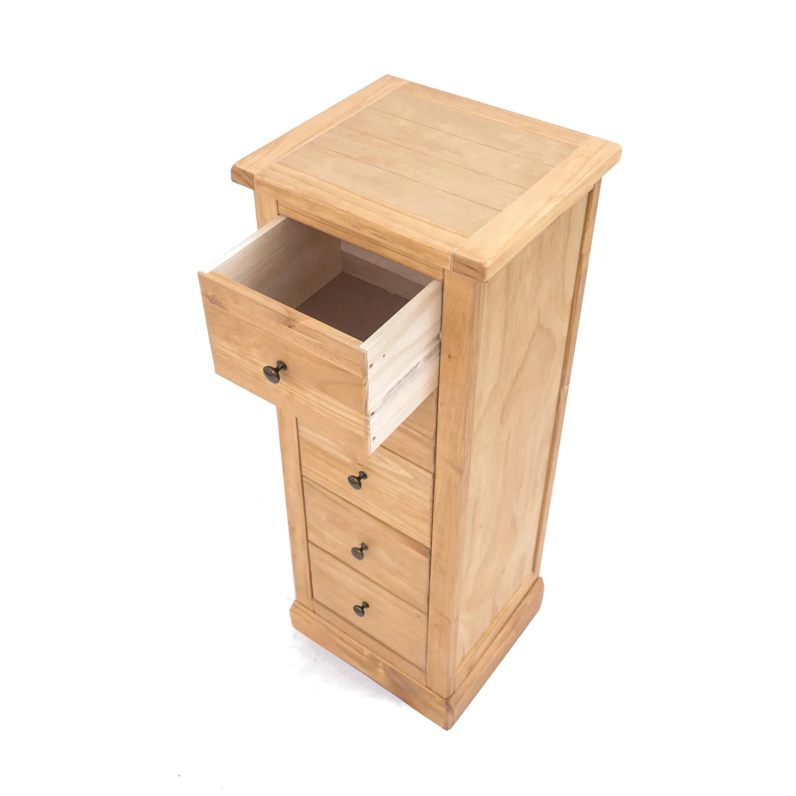 Cabinet Bits Lucca 5 Drawer Narrow Chest of Drawers Brass Knob in Light Brown 4