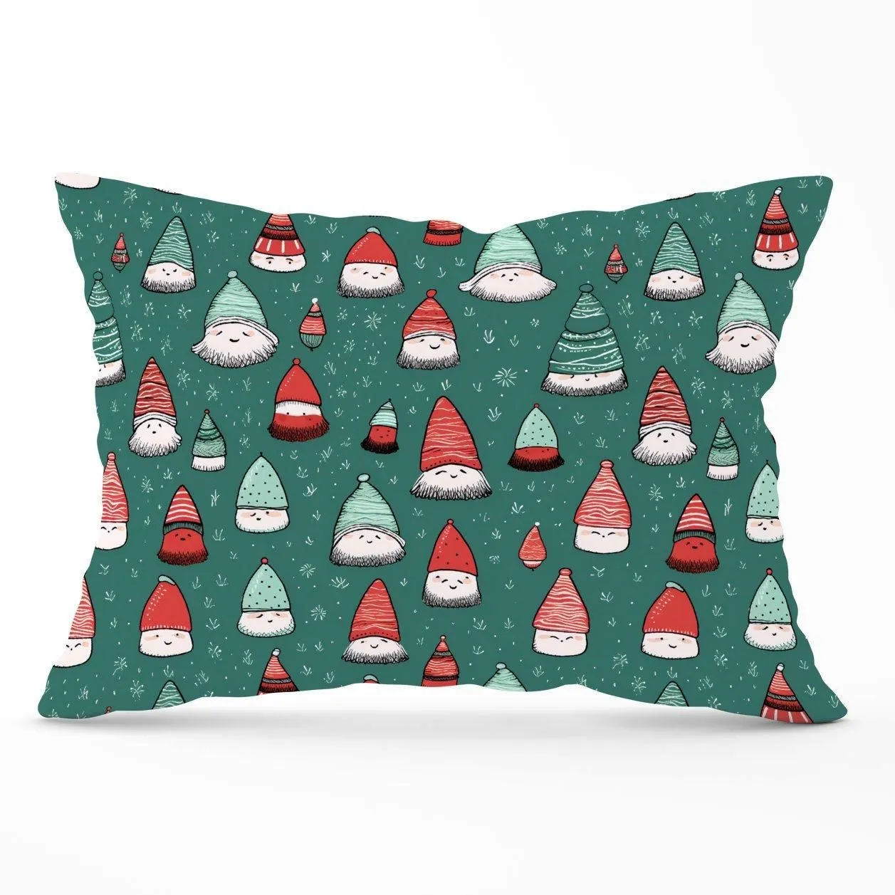 Warren Reed - Designer Hand Drawn Joyful Santa Hats Cushions in Green