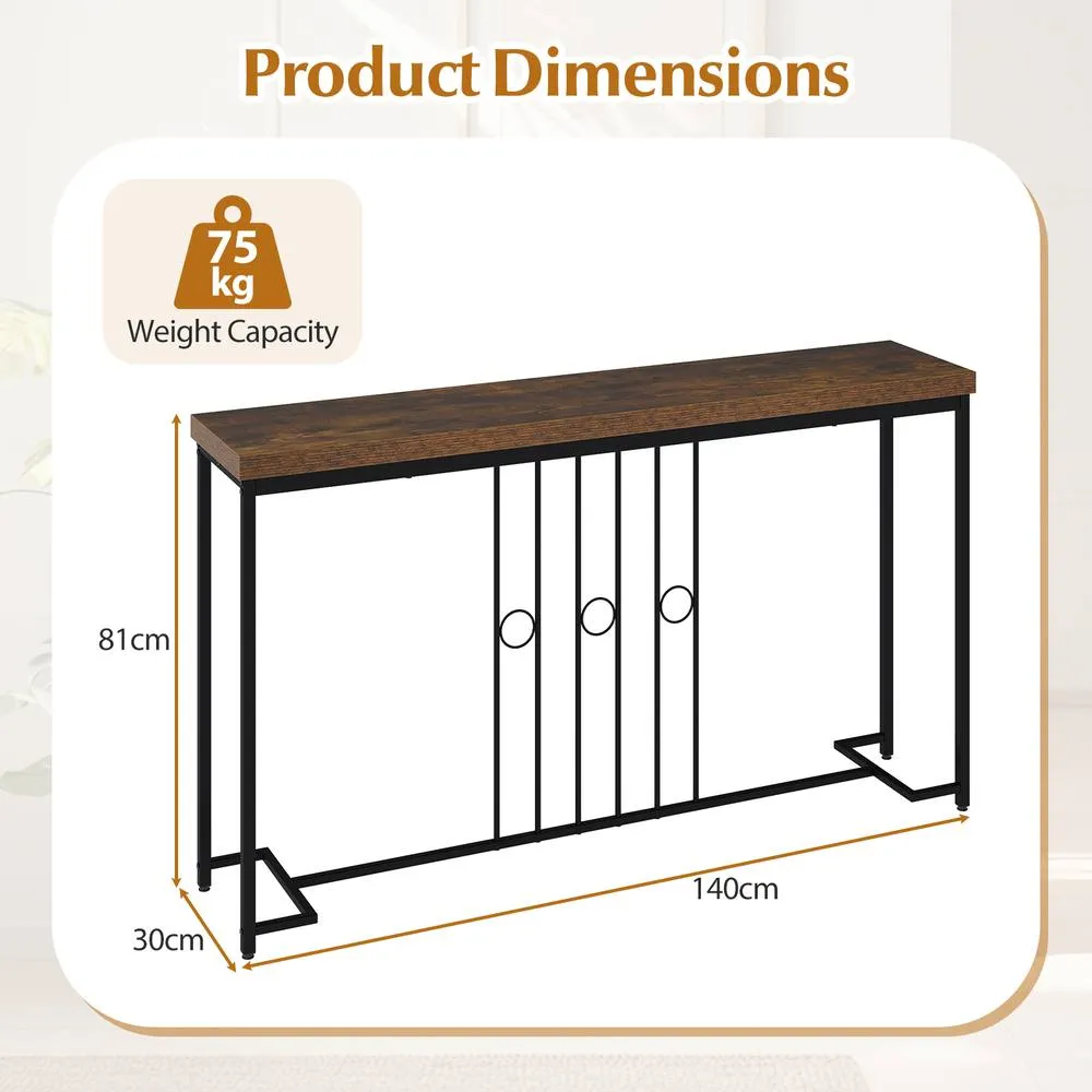 Costway Industrial Console Table 140CM Narrow Entryway Table Behind Sofa Table in Brown 2