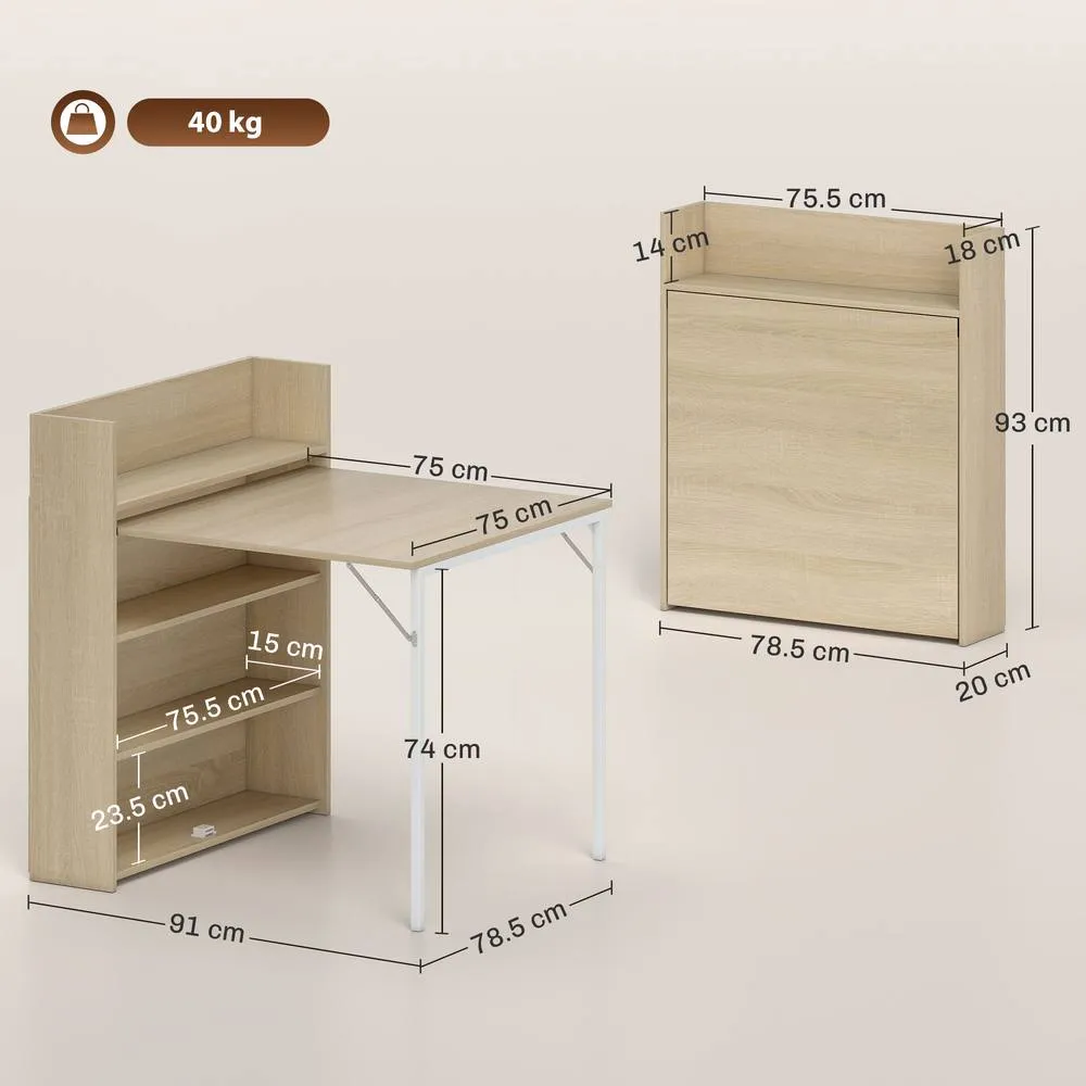 HOMCOM Folding Dining Table, Kitchen Table with Shelves Oak Wood Effect in Light Oak 3