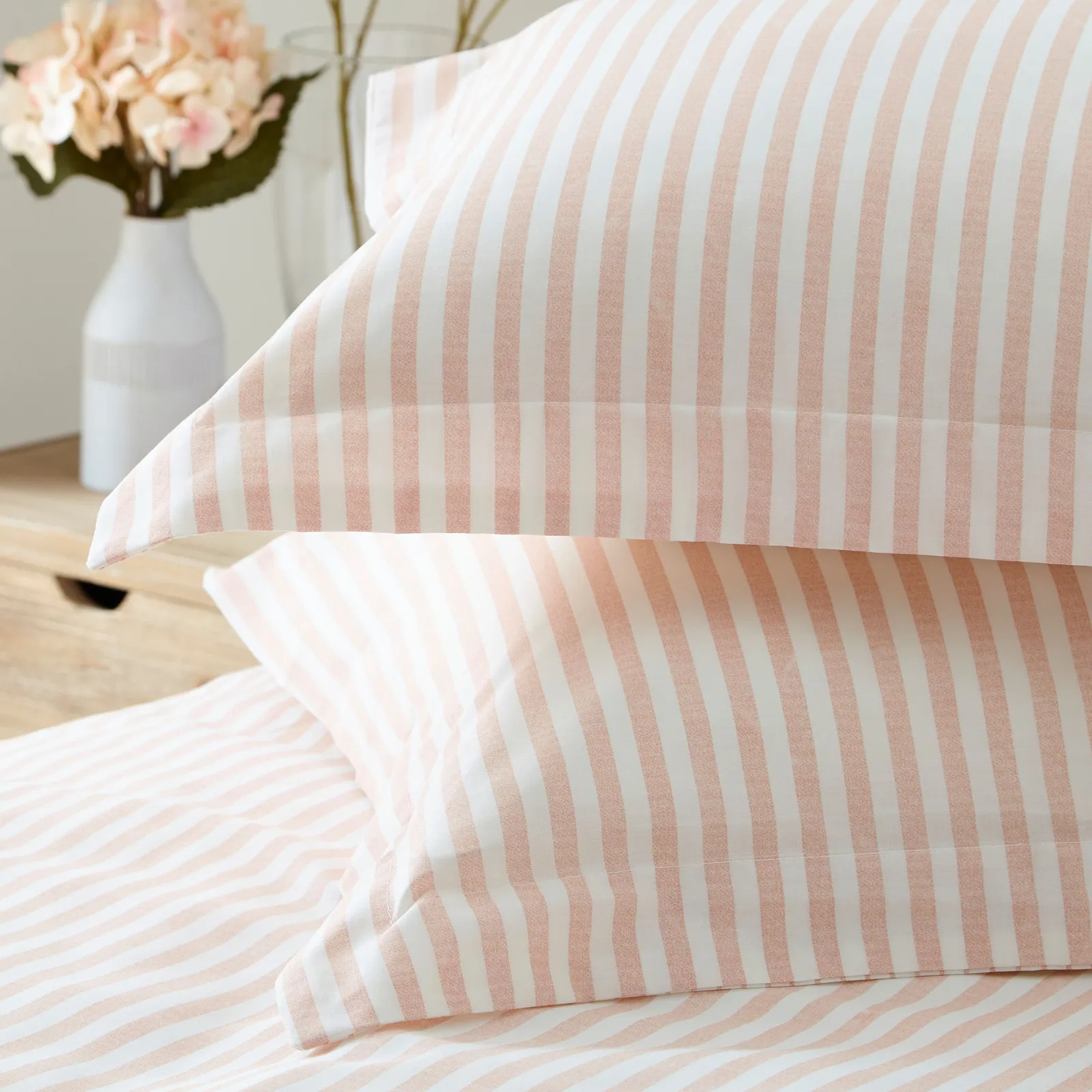 Yard Hebden Striped 100% Cotton Duvet Cover Set in Dusty Pink 4