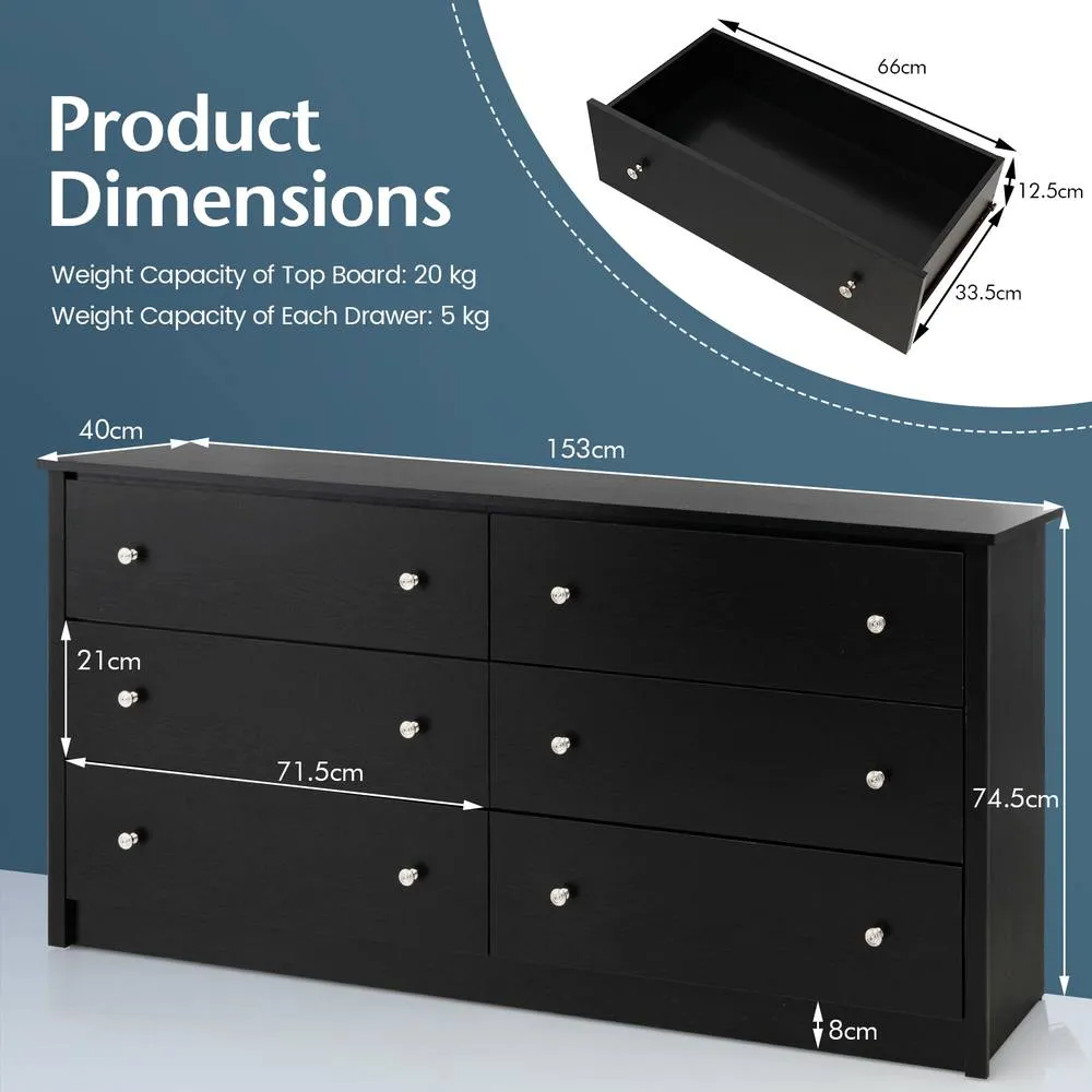 Costway Freestanding Storage Cabinet Modern Floor Cabinet with 6 Drawers in Black 2