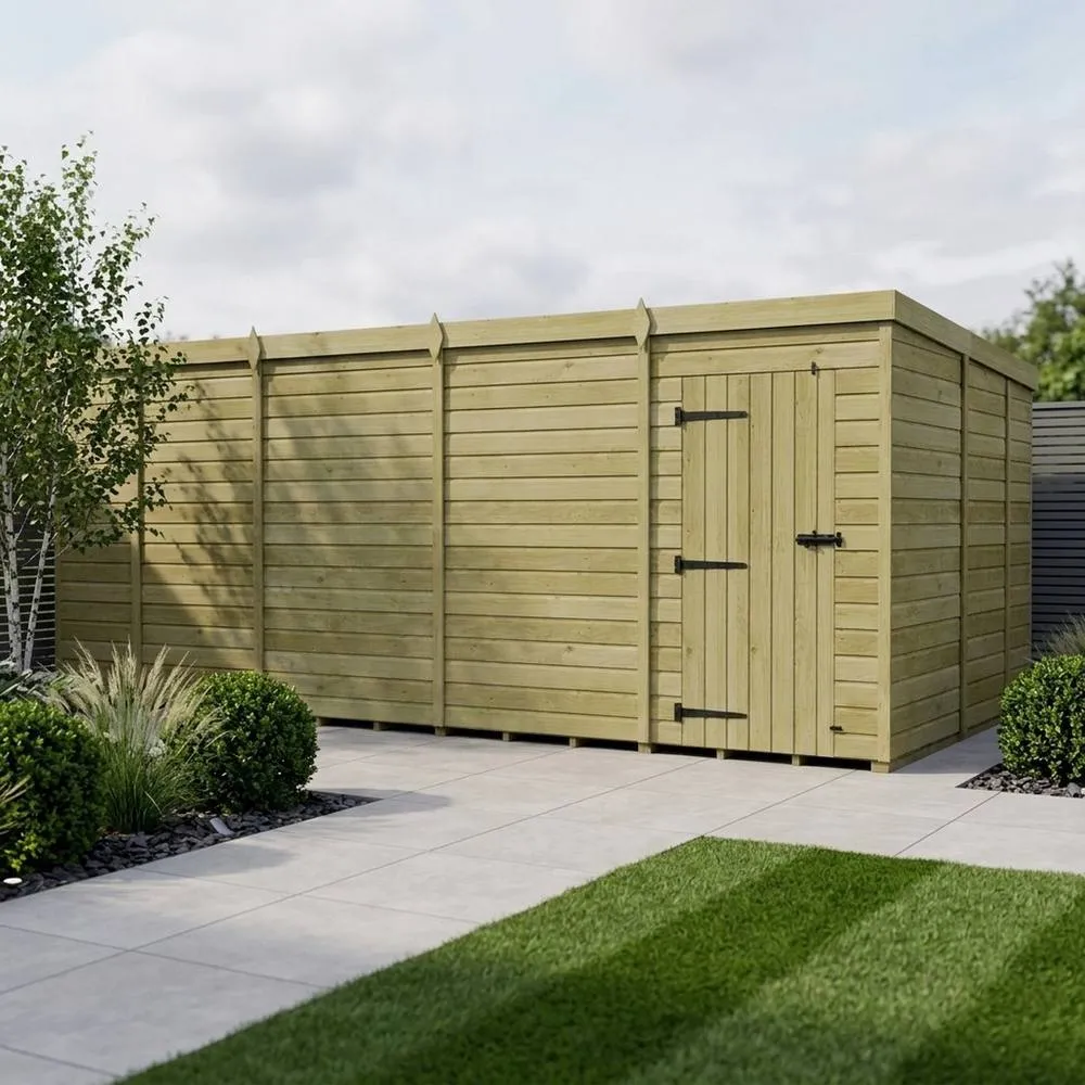Buttercup Farm 17ft x 9ft Pent Garden Shed Single Door No Windows - Timber in Brown 2