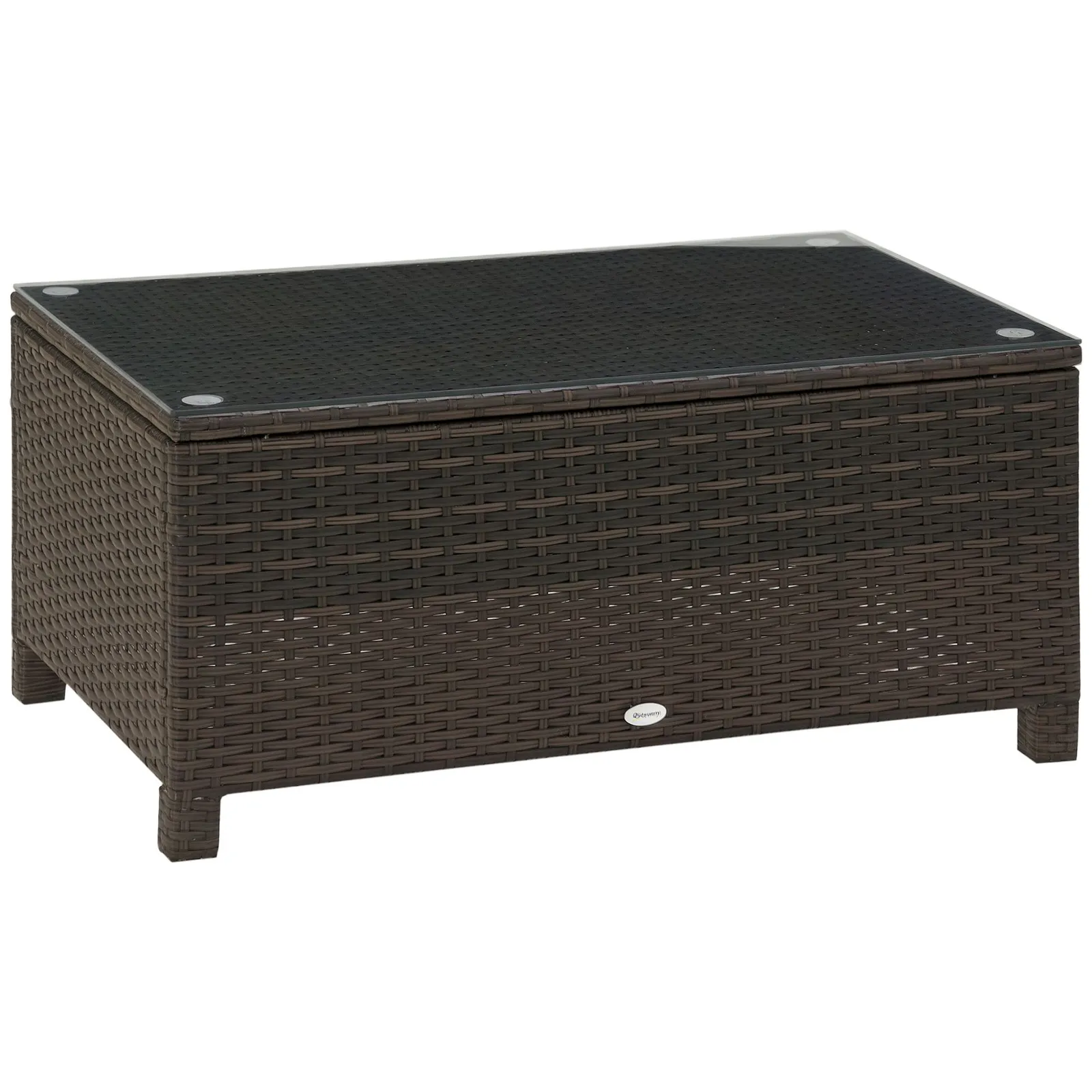 OUTSUNNY Garden Rattan Side Table, Wicker Coffee Desk, Glass Top in Brown 2