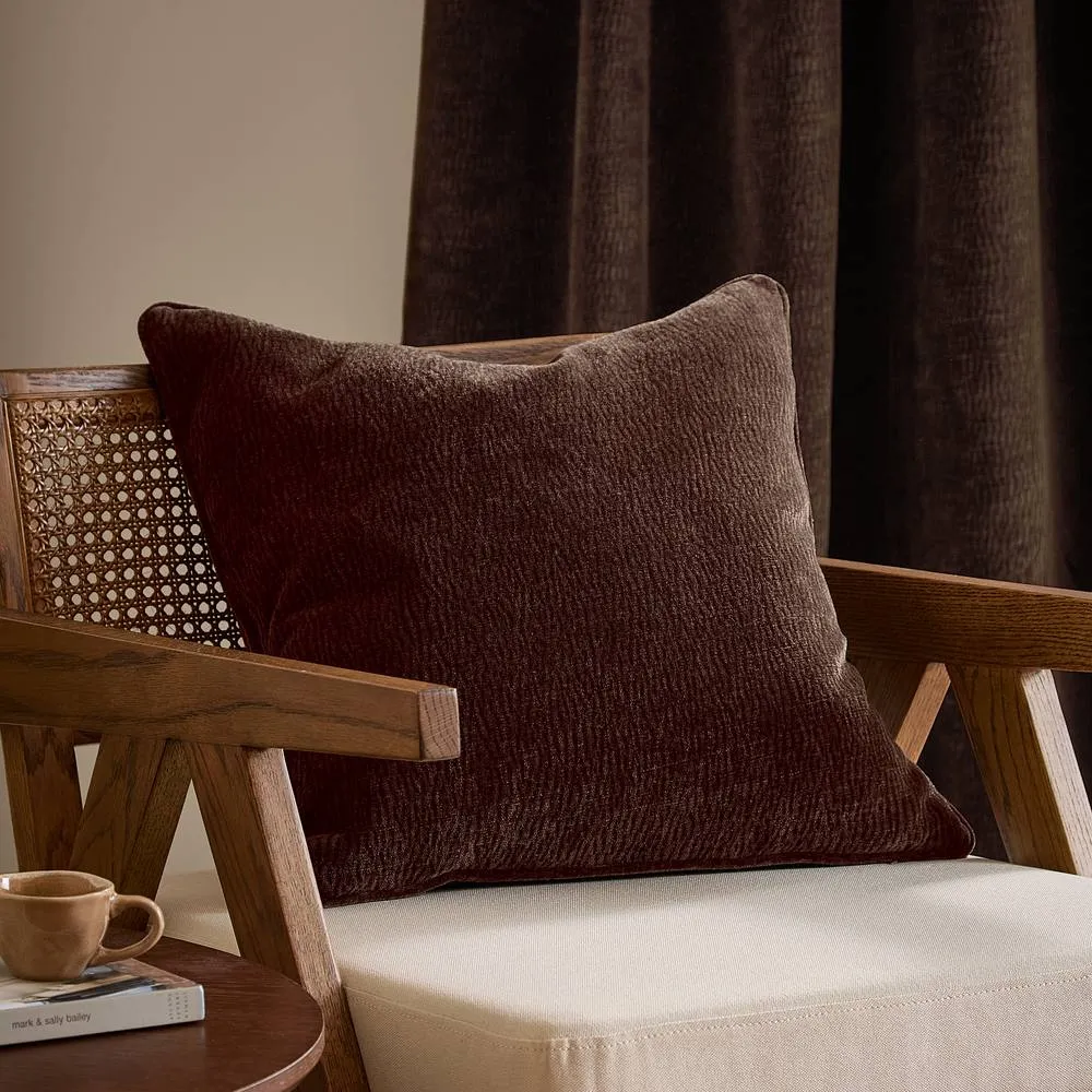 Yard Heath Washed Velvet Textured Cushion Espresso Brown 50 X 50Cm, Brown