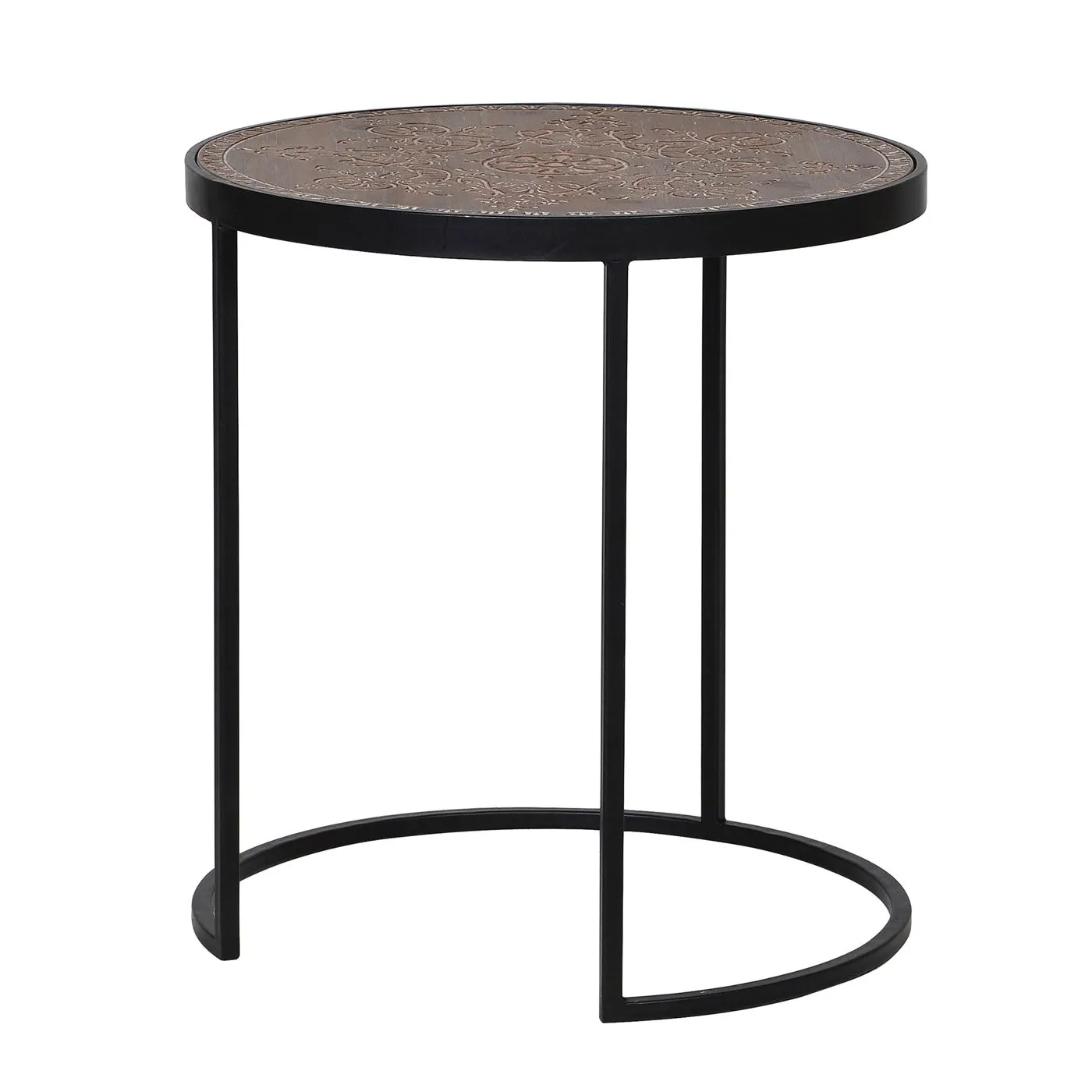 Etched Wood and Iron Side Table