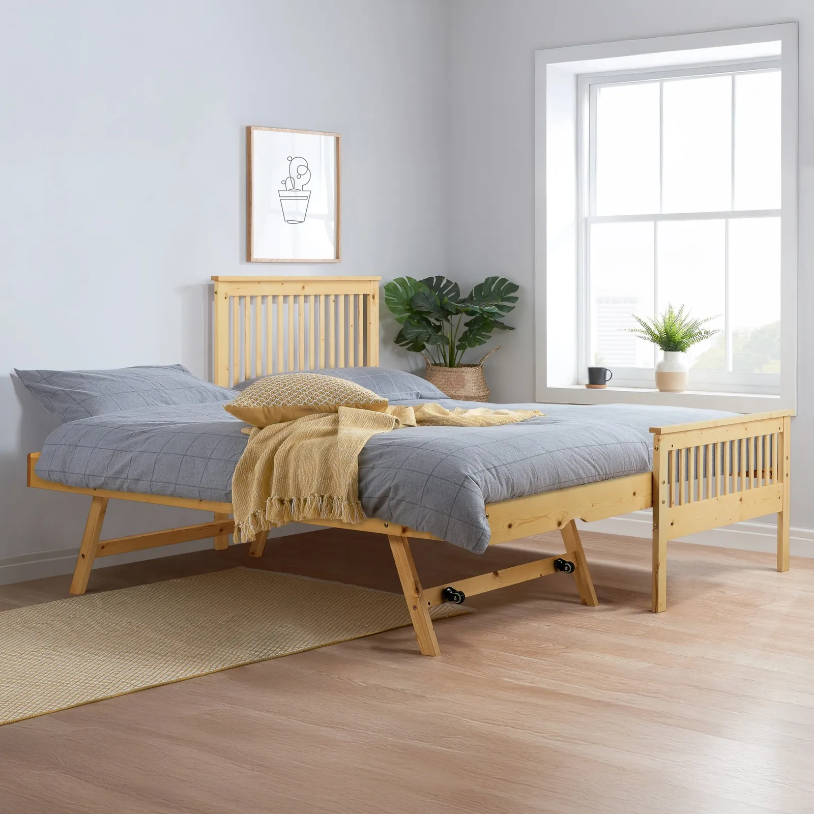 Buxton - Single - High Foot-End Bed with Underbed Trundle - Natural Pine - Wood - 3ft 1