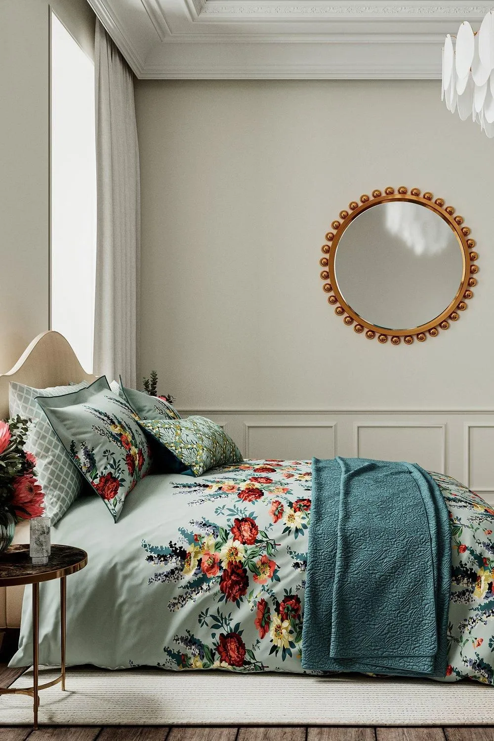 V & A 'Botanical Harmony' Cotton Duvet Cover Set in Teal
