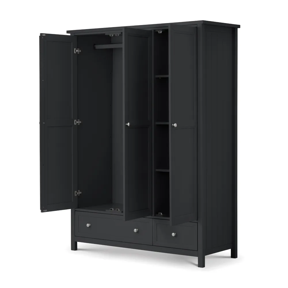 Maine - 3 Door Combination Wardrobe - Dark Grey - Wooden - Happy Beds 1