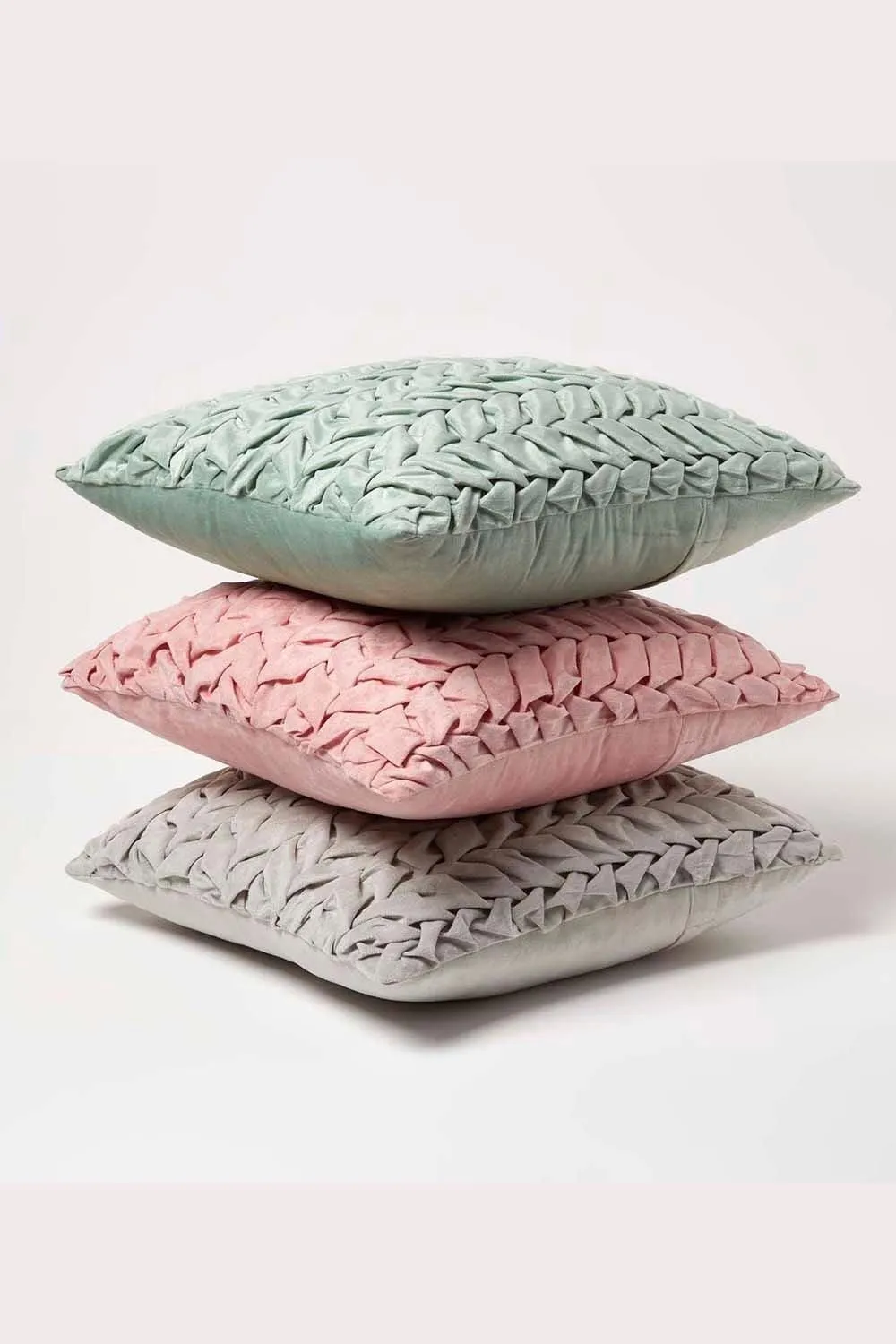 Homescapes Grace Pleated Velvet Cushion in Green 6