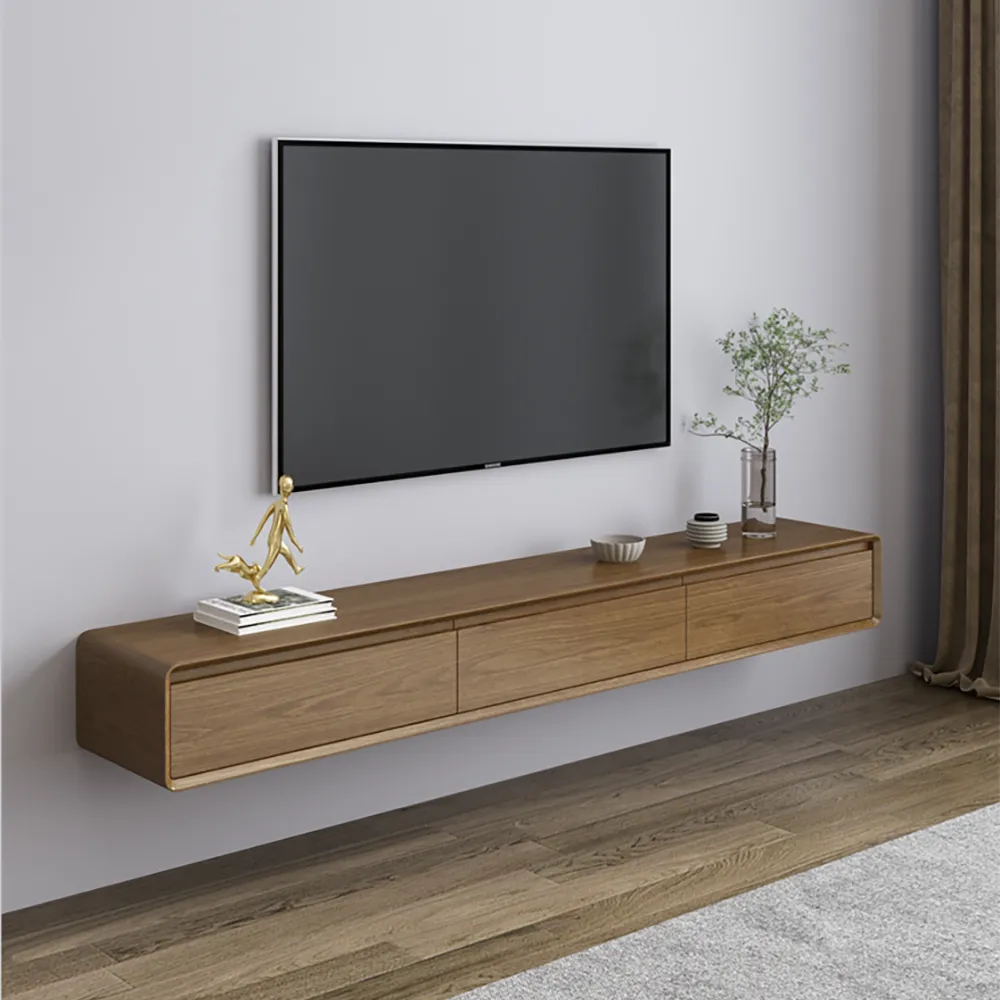 Mid Century Floating Wood TV Stand Unit in Walnut with 3 Drawers for TVs Up to 2159mm