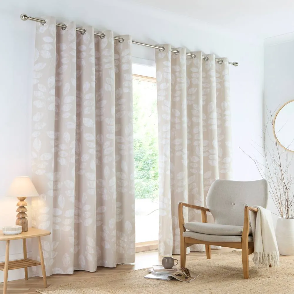 Portfolio Home Boston Botanical Leaf Fully Lined Eyelet Curtain Set 2 Panel Pair in Natural 1