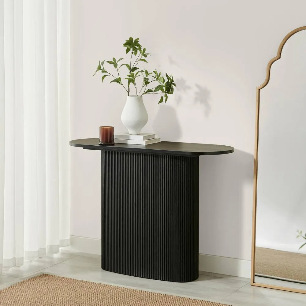 FurnitureboxUK Penrose Rounded Black Wood Console Table 2