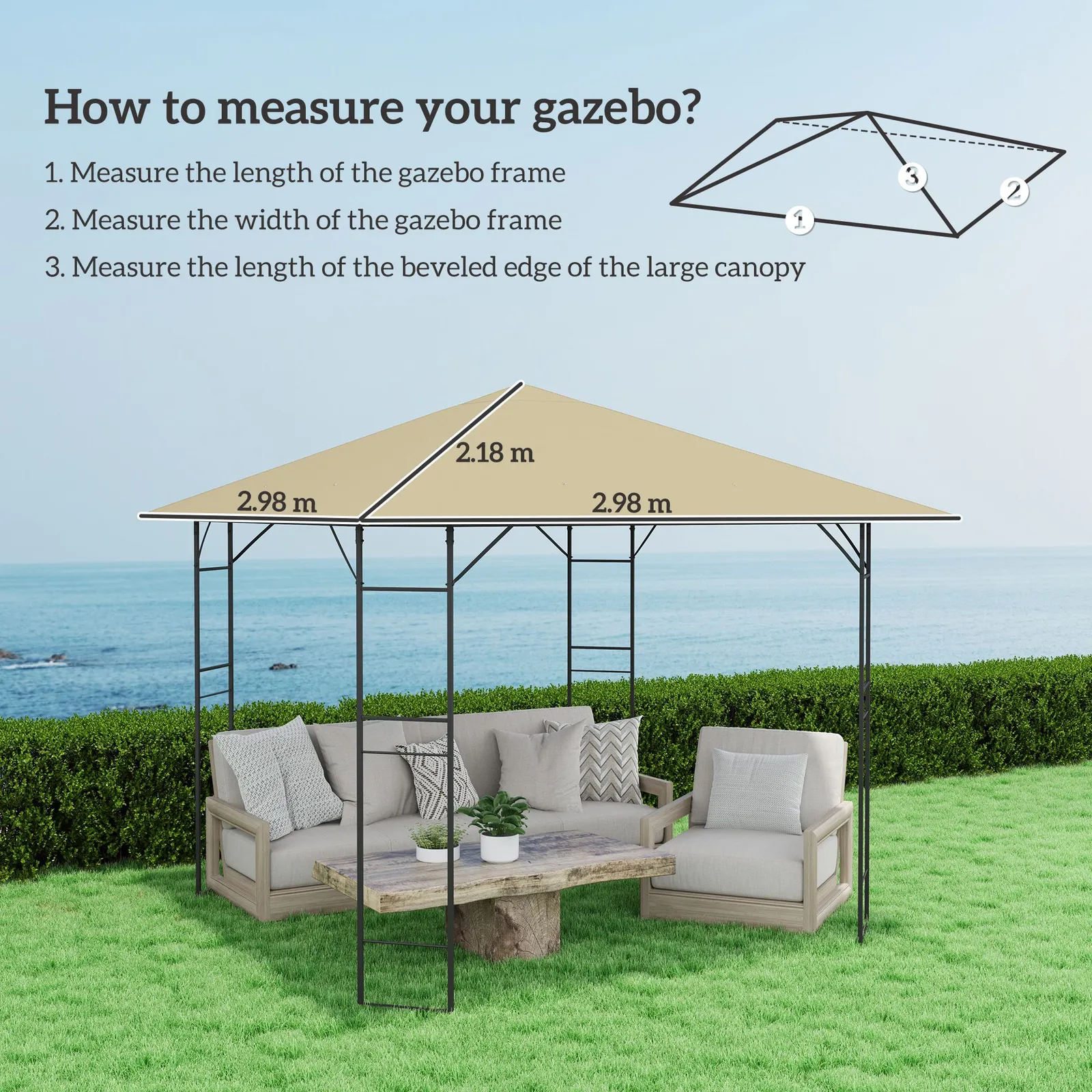 OUTSUNNY 3 x 3(m) Gazebo Canopy Replacement Cover with Drain Holes, Beige 3