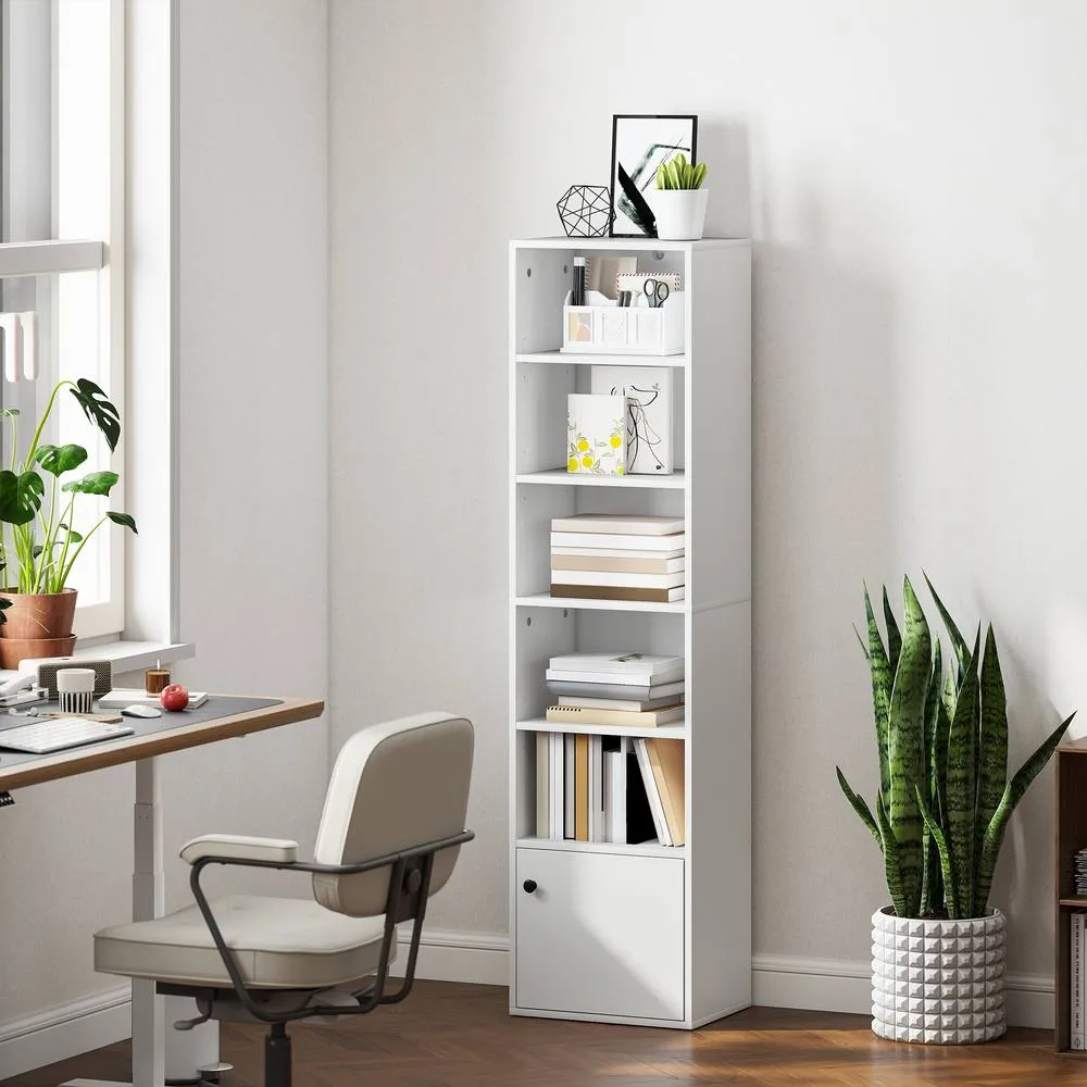 HOMCOM Tall Bookcase, 6-Tier Bookshelf with 3 Adjustable Shelves, White