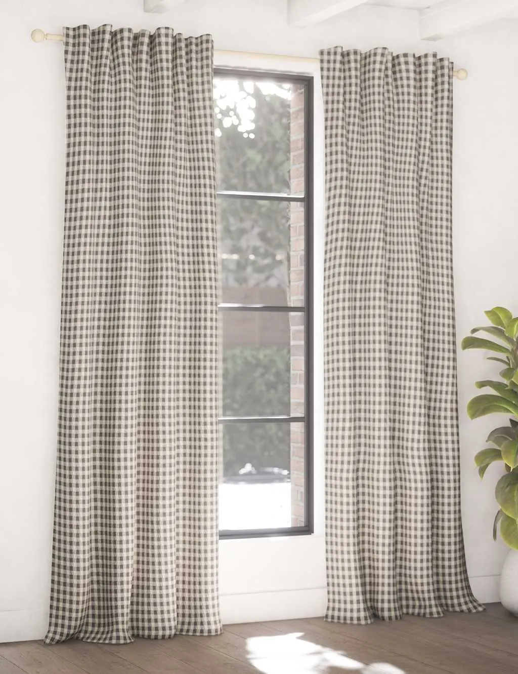 M&S Chenille Gingham Multiway Blackout Curtains Dark Grey Mix