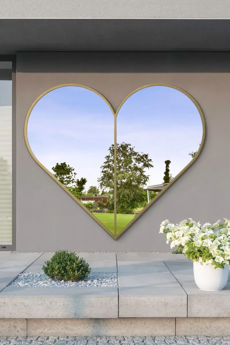 MirrorOutlet Gold Metal Framed Heart Shaped Wall Garden Mirror (180CM X 180CM) 2