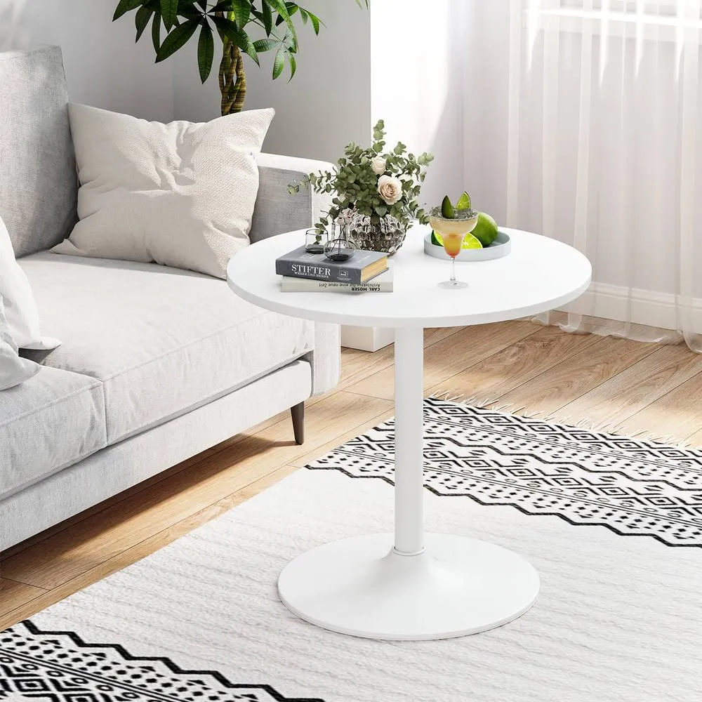 Costway 2 Pcs Round Bar Table Bistro Pub Table with Adjustable Height in White 4